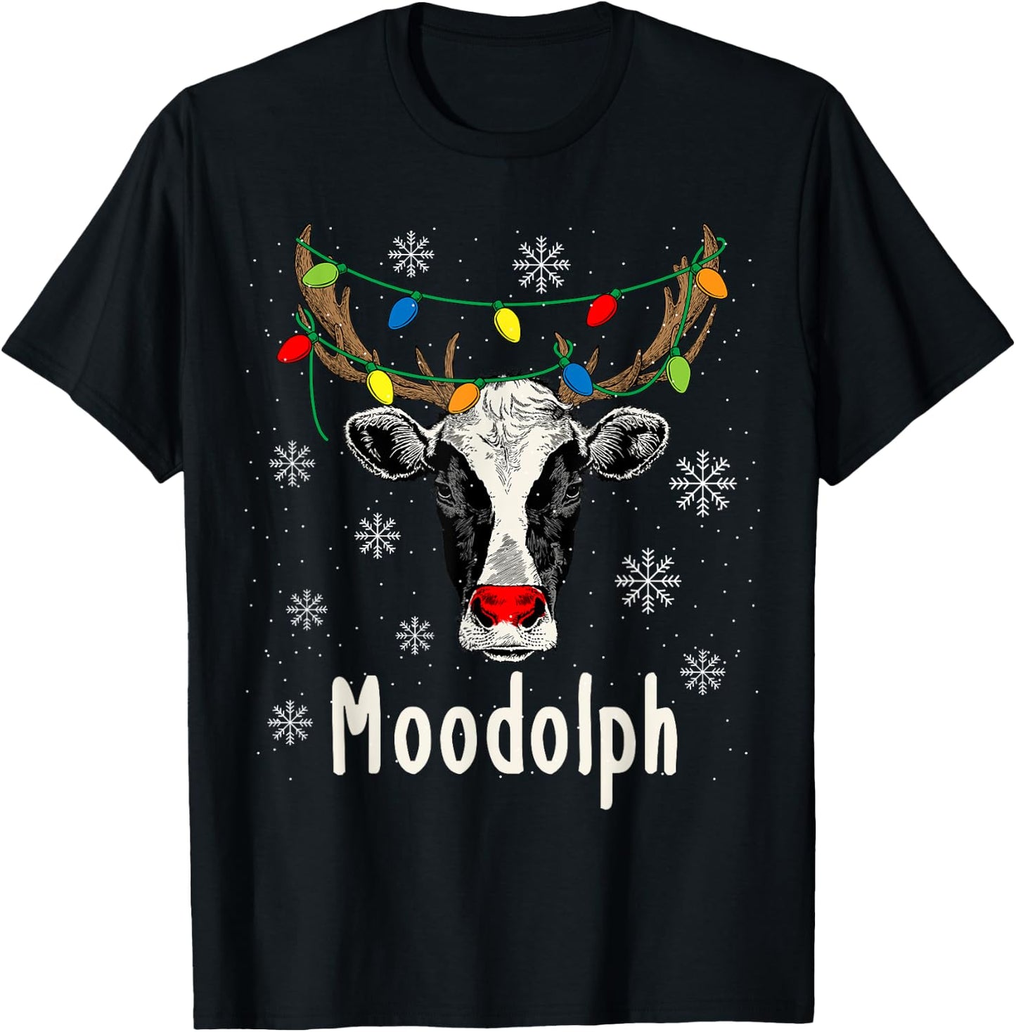 Funny Moodolph Ugly Christmas Cow Farmer Pun T-Shirt - T-Shirt | Black