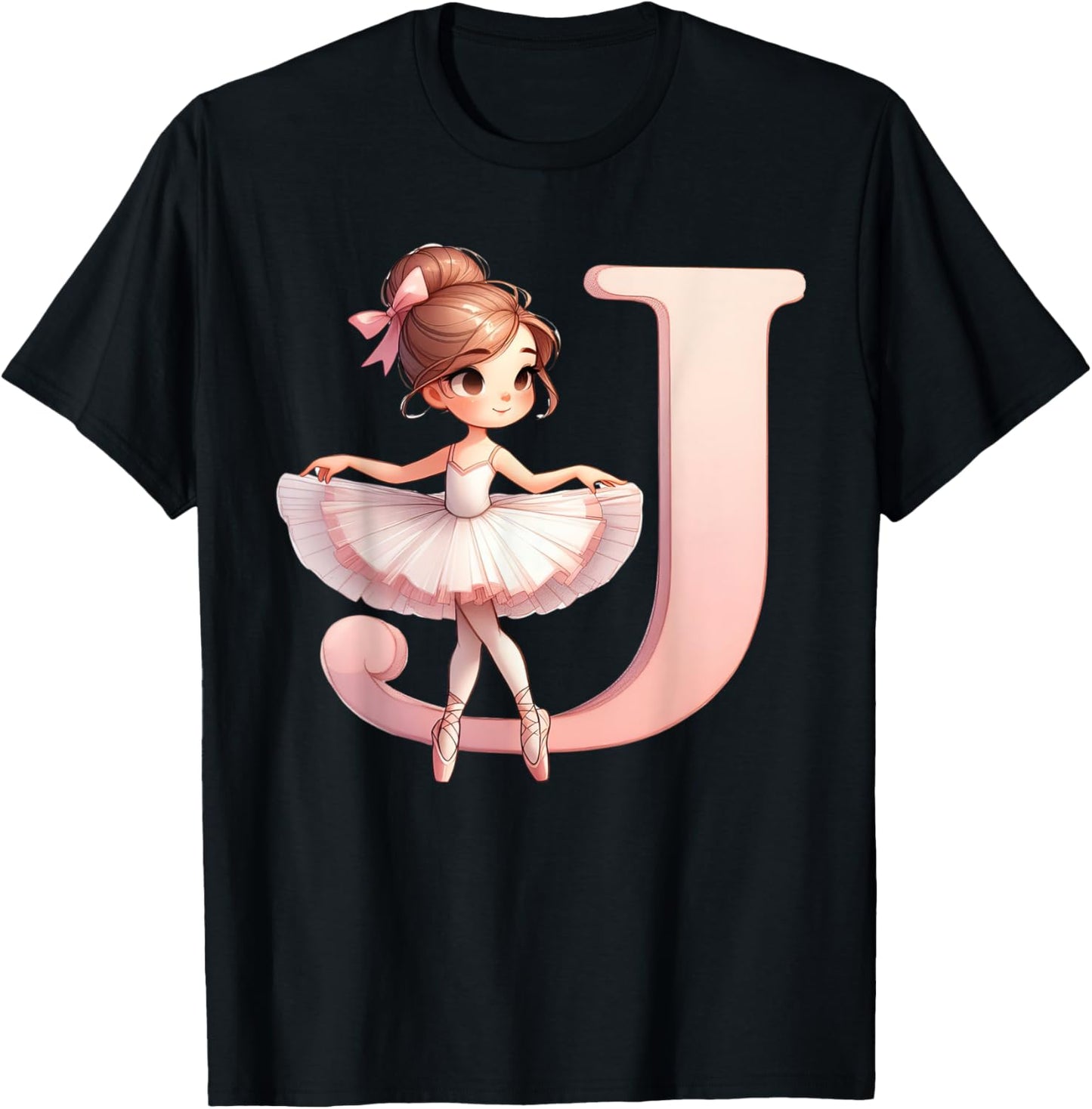 Ballerina Girl Dancing Name First Letter J Girly Tutu Ballet T-Shirt - T-Shirt | Black