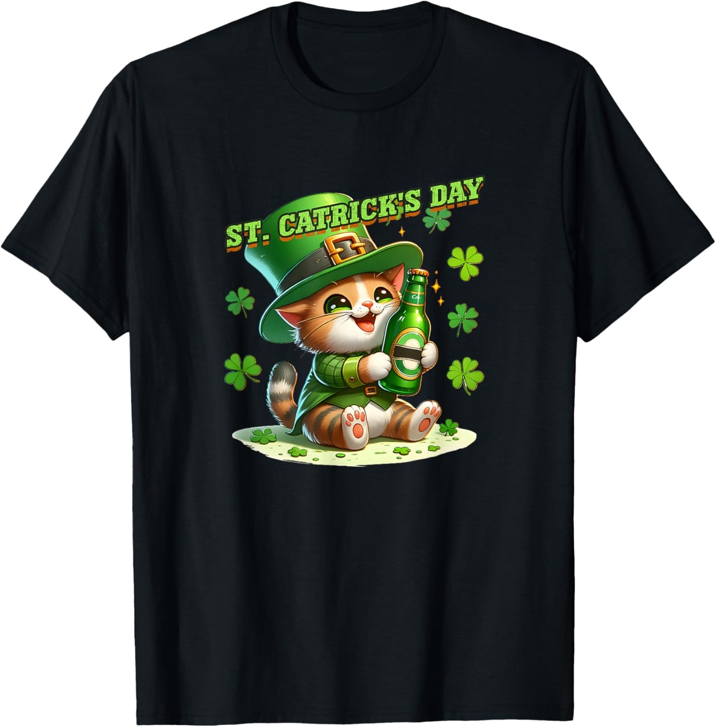 St. Patricks Day Irish Green St. Catricks Day Cats Shamrock T-Shirt - T-Shirt | Black