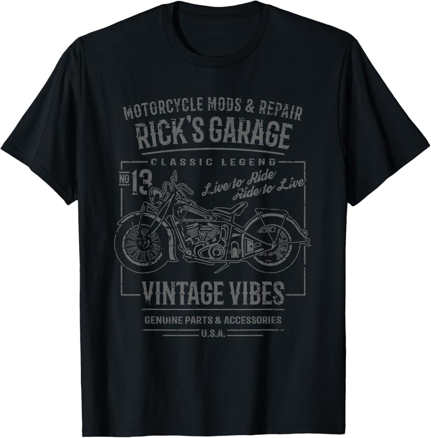 Rick's Garage Motorcycle Design for the Name Rick T-Shirt - T-Shirt | Black