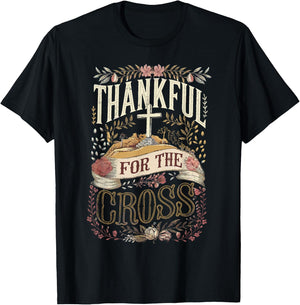 Retro Thankful for the Cross Thanksgiving Christian Clothing T-Shirt - T-Shirt | Black