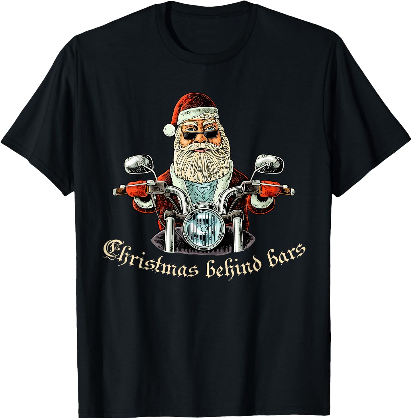Christmas Behind Bars Biker - Santa Motorcycle T-Shirt - T-Shirt | Black