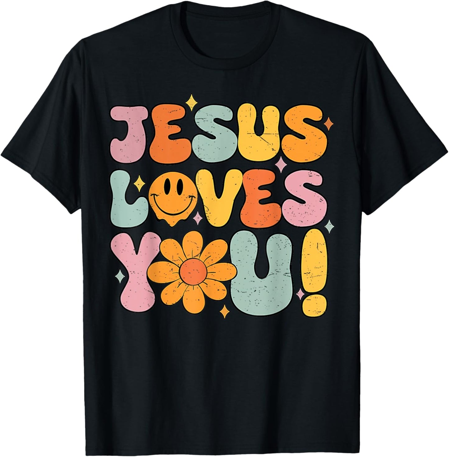Christian Jesus Loves You Groovy Vintage Religious T-Shirt - T-Shirt | Black