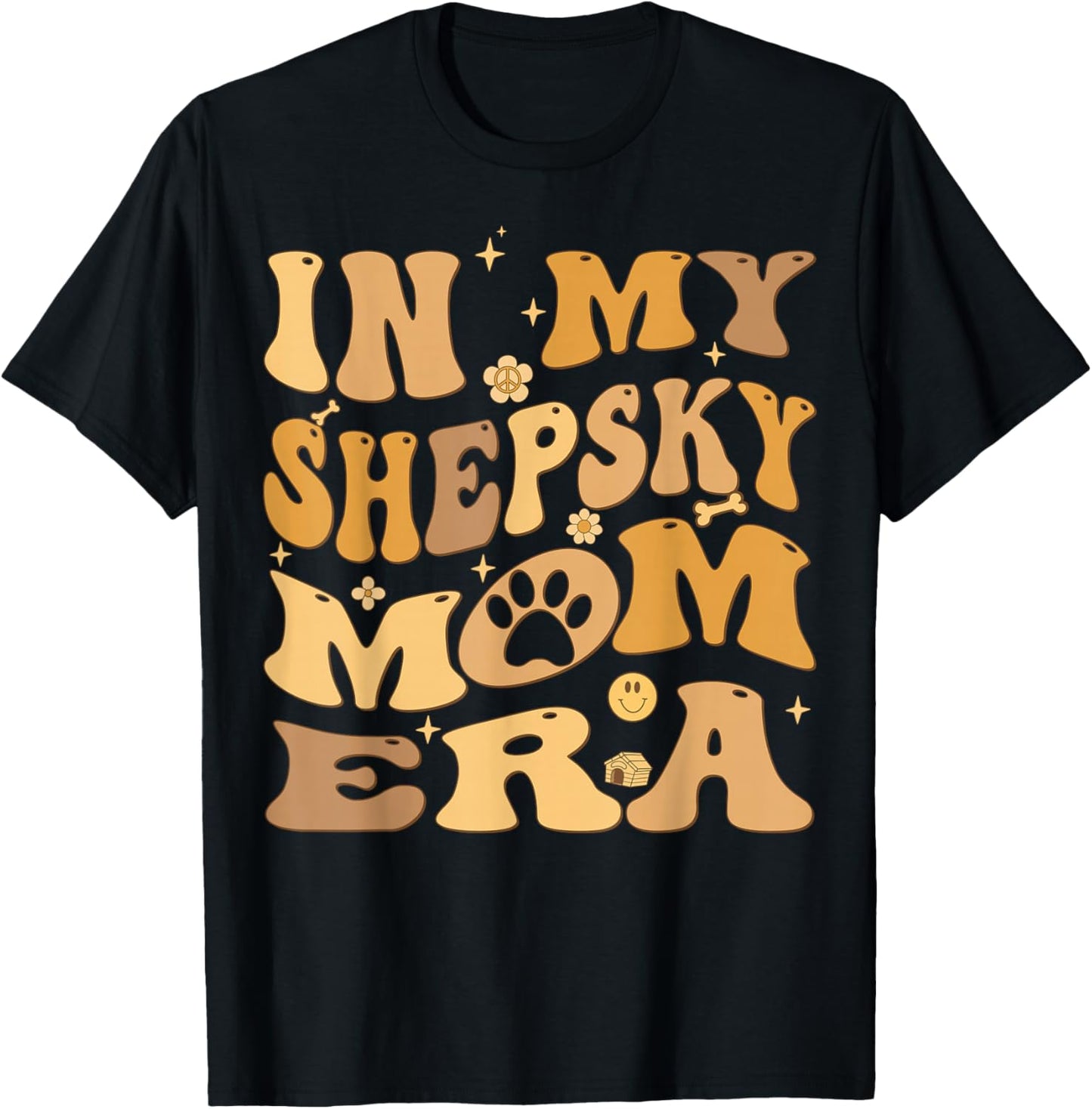 In My Shepsky Mom Era Groovy Gerberian Shepsky Dog T-Shirt - T-Shirt | Black