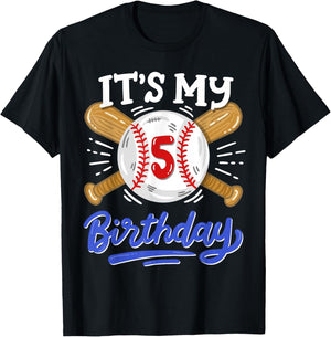 Kids 5th Baseball Birthday Party Boys Sport Fan 5 Years Old T-Shirt - T-Shirt | Black