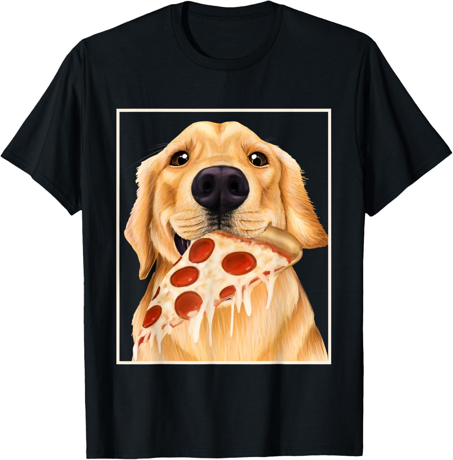 Golden Retriever eating pizza - dog with a slice of pizza T-Shirt - T-Shirt | Black