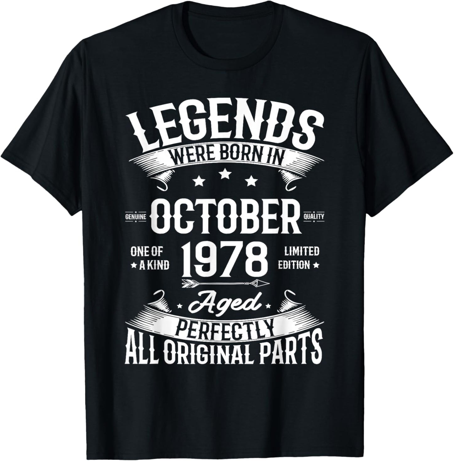 Legends Were Born in October 1978 Vintage Birth Of Birthday T-Shirt - T-Shirt | Black