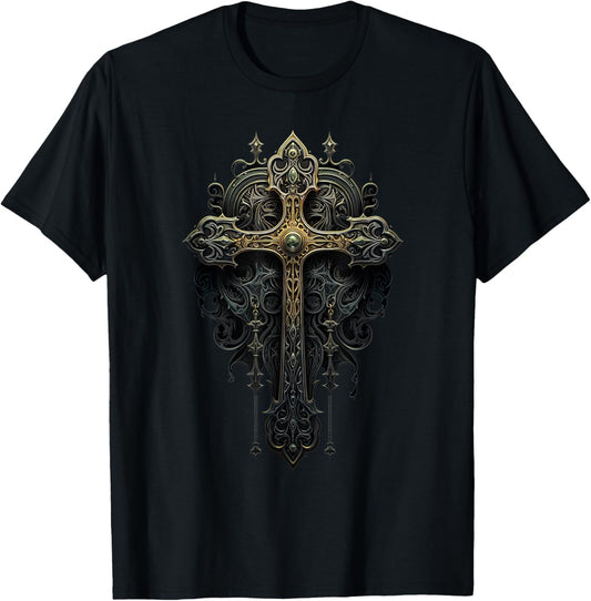 Gothic Cross Goths Design Filigree Victorian Cross T-Shirt - T-Shirt | Black