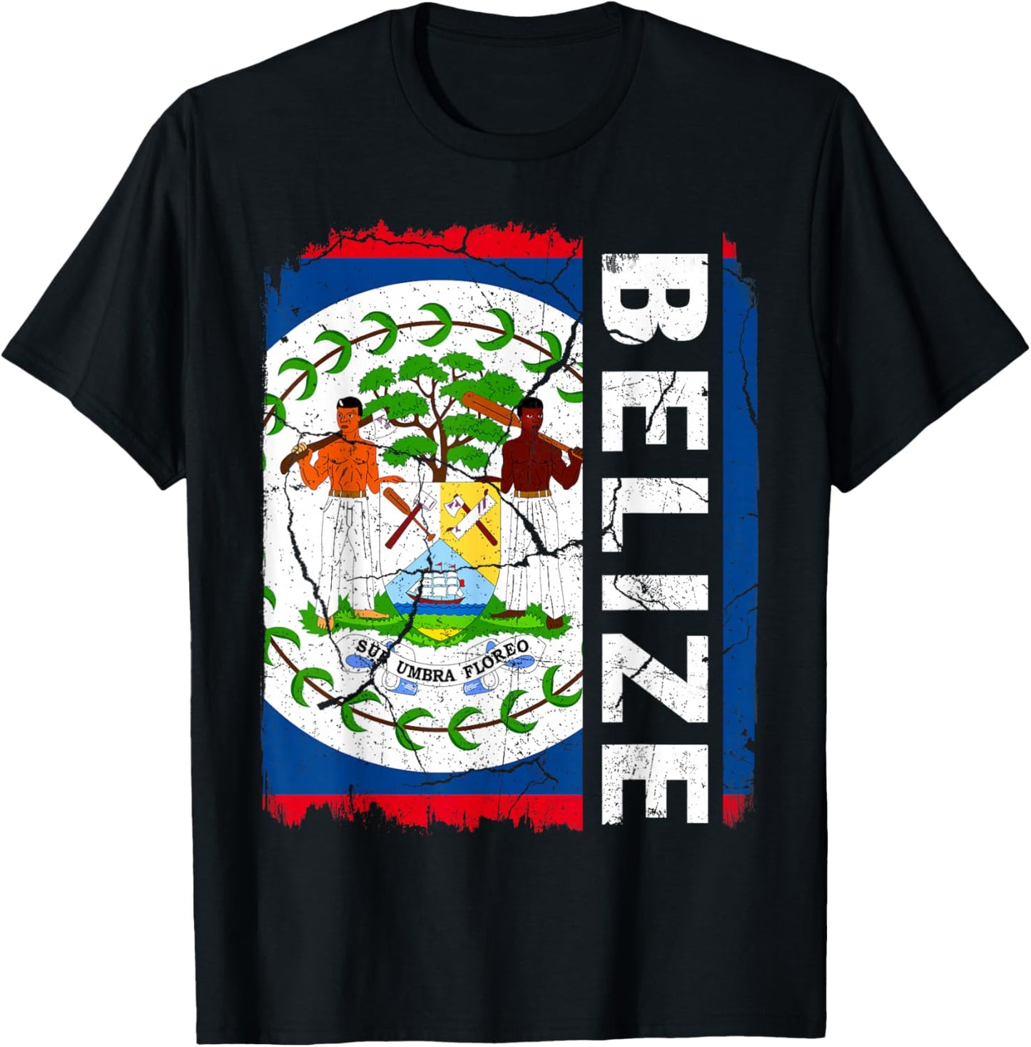 Vintage Belizean Flag Belize Pride Roots Heritage T-Shirt - T-Shirt | Black