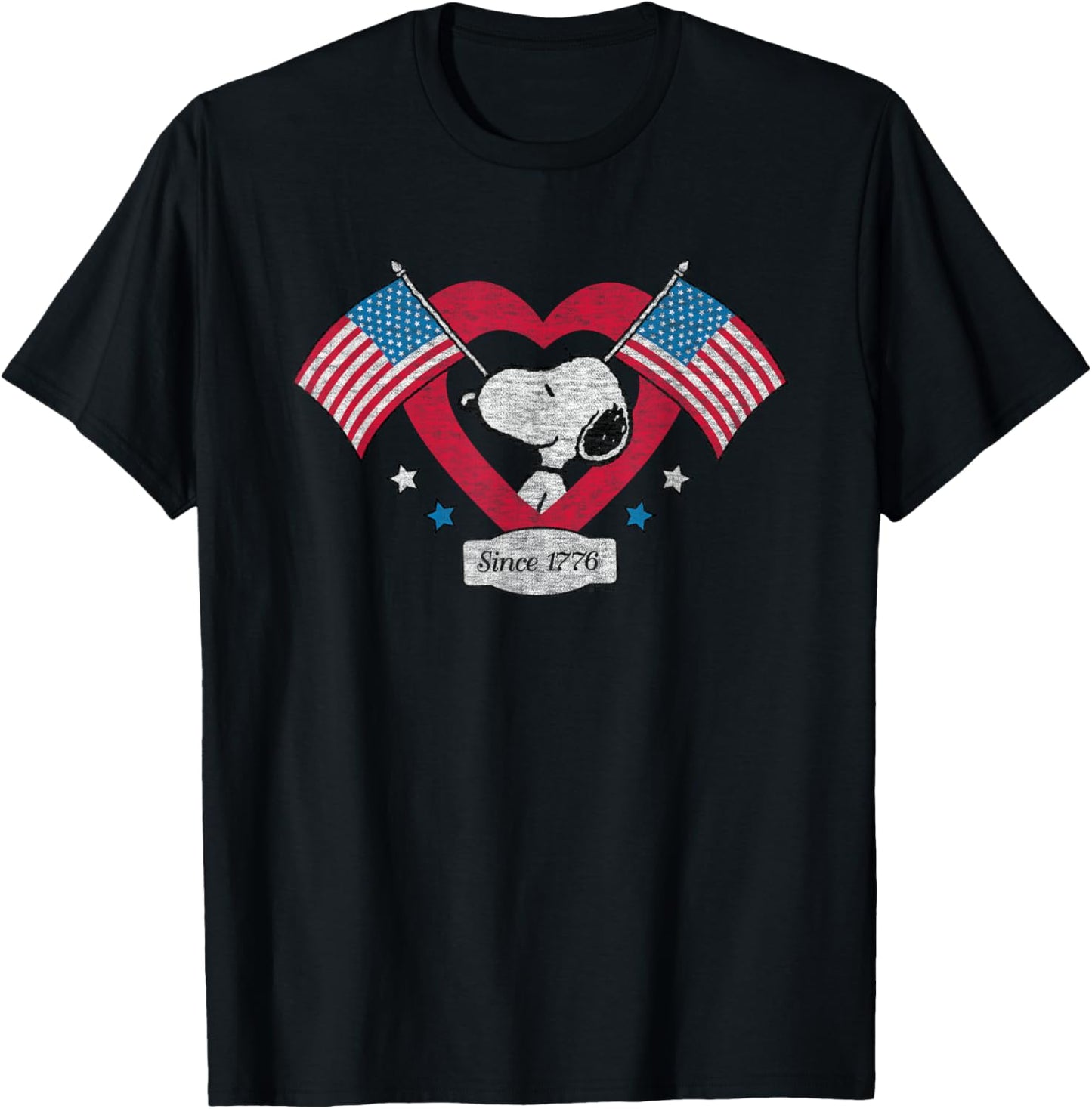 Peanuts - Snoopy Since 1776 Flag Heart T-Shirt - T-Shirt | Black