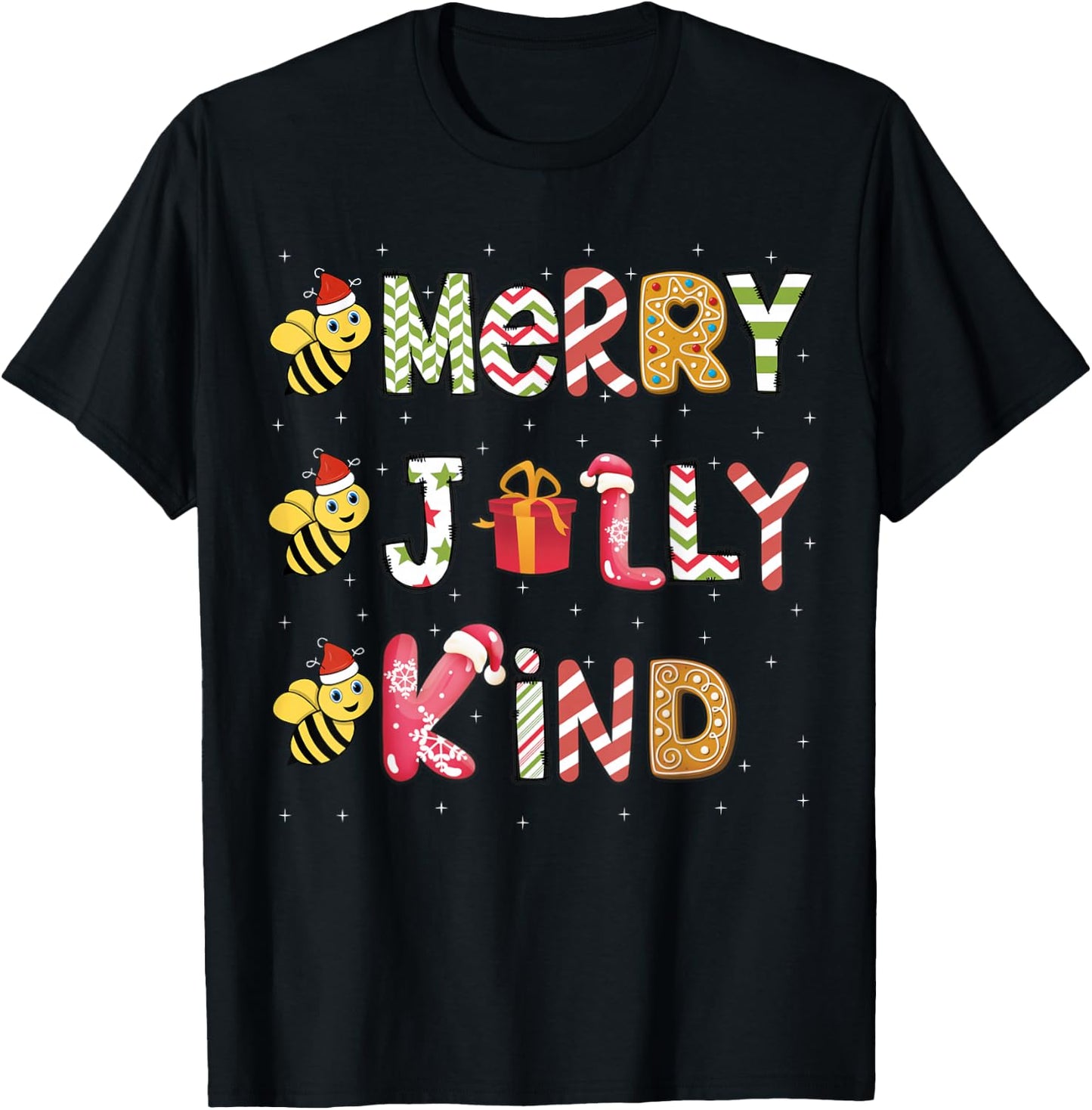 Bee Christmas Teacher Xmas - Be Merry Be Jolly Be Kind T-Shirt - T-Shirt | Black