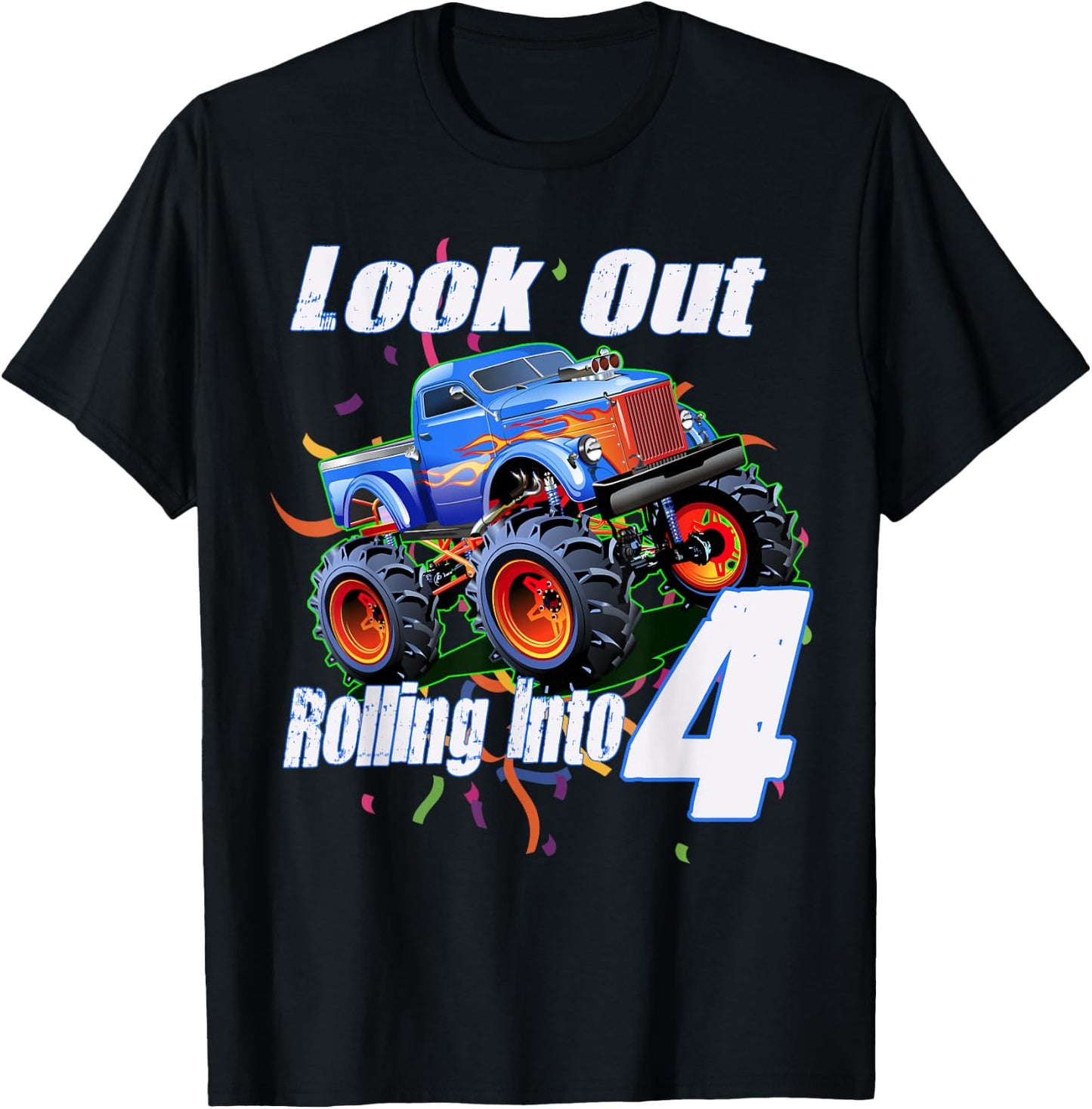 Kids 4 Year Old 4th Birthday Boy Monster Truck Car T-Shirt - T-Shirt | Black