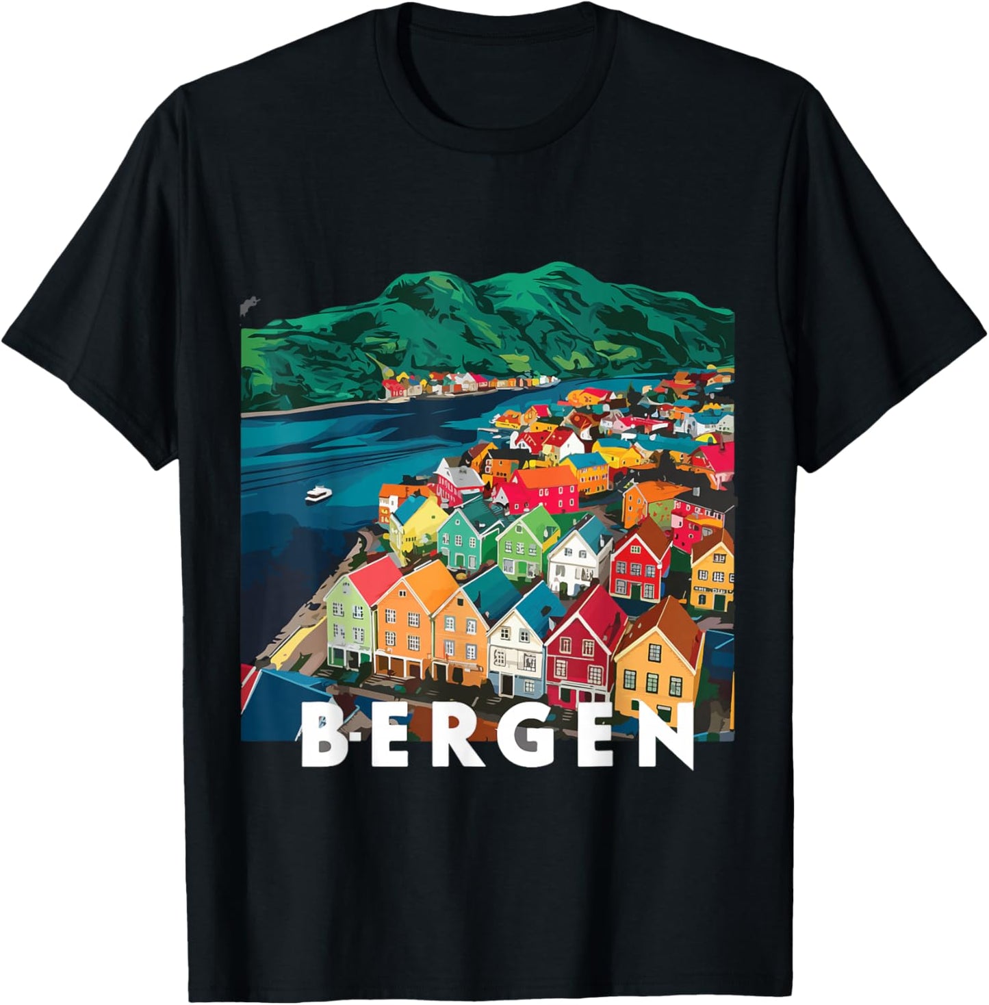 Harbor City Norway Bergen House Costume Fjords of Norway T-Shirt - T-Shirt | Black