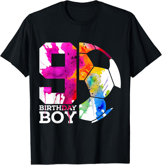 9 Birthday Boy Soccer 9th Birthday T-Shirt - T-Shirt | Black