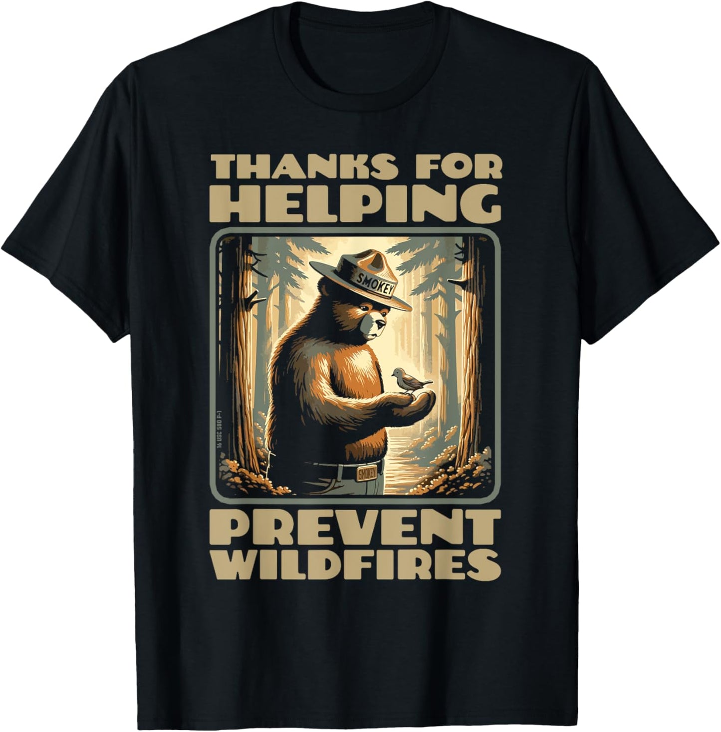 Smokey Bear & Baby Bird Forest Friend - Thanks For Helping T-Shirt - T-Shirt | Black
