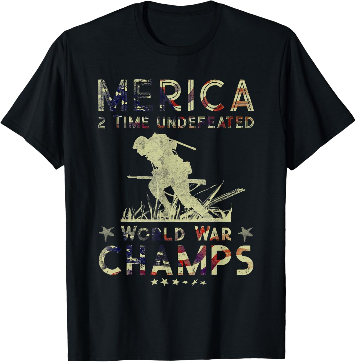 Merica 2 Time Undefeated World War Champs T-Shirt - T-Shirt | Black
