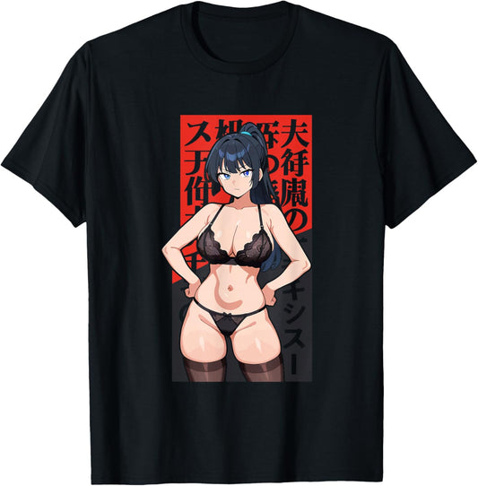 Waifu Sexy Anime Mädchen Bikini Strand Mädchen Manga Japanischer Stil T-Shirt - T-Shirt | Black