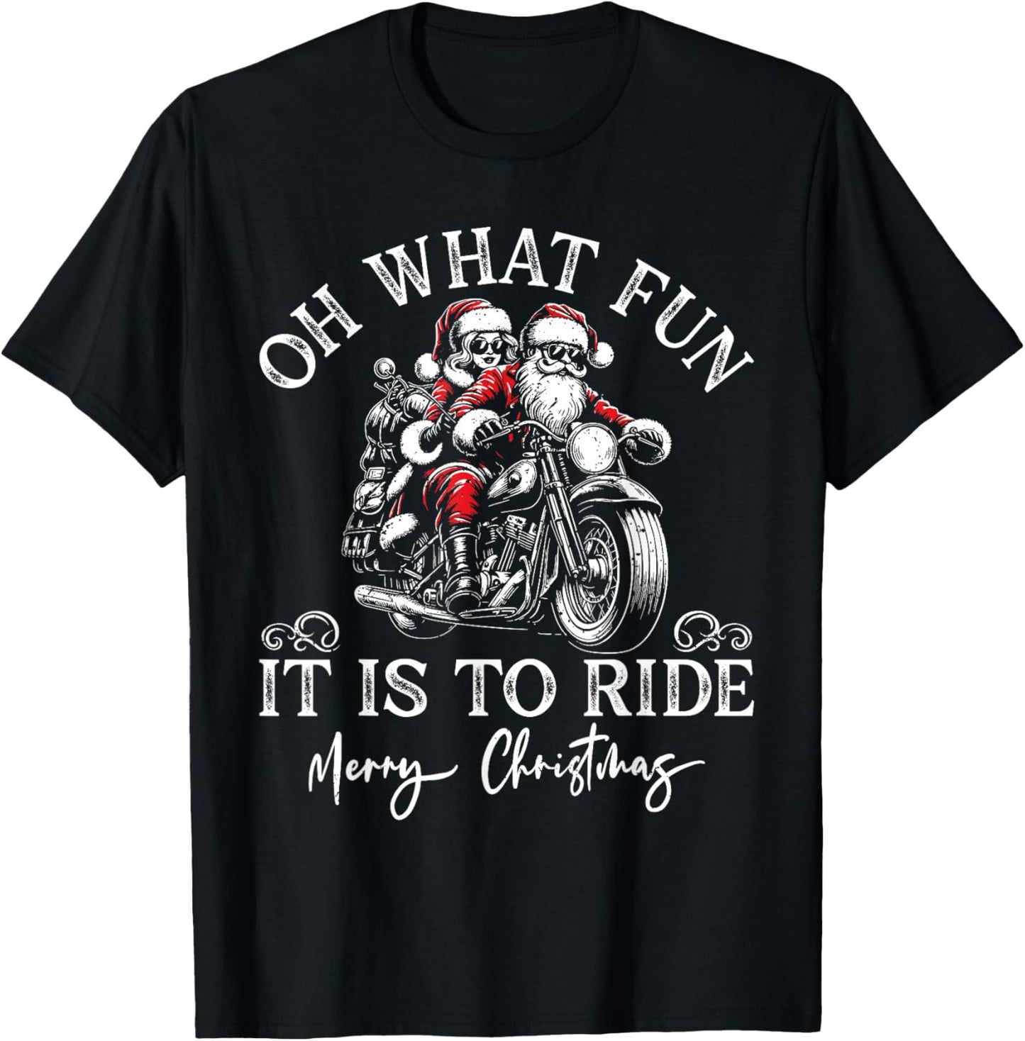 Santa & Mrs. Claus Motorcycle Ride Vintage Christmas Xmas T-Shirt - T-Shirt | Black