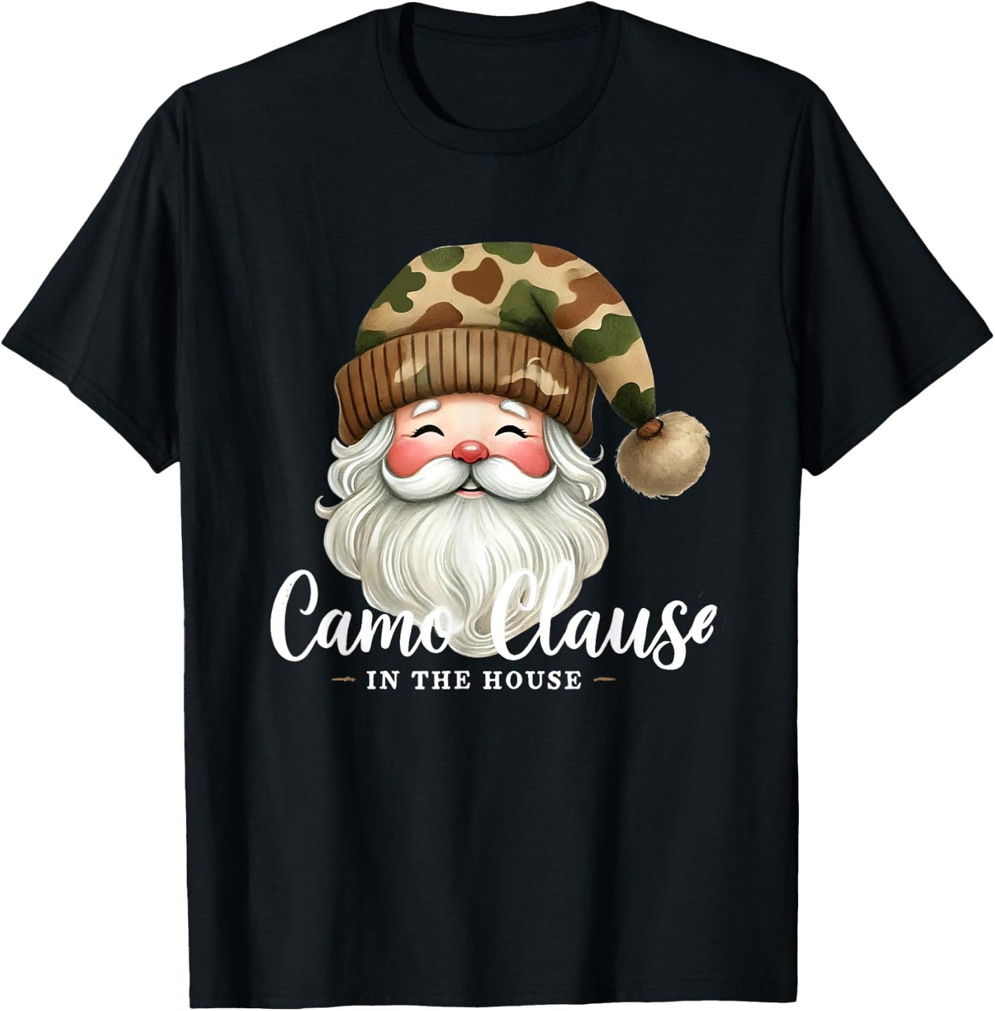 Santa Claus Wearing Camouflage Camo Satna Hat Camo Clause T-Shirt - T-Shirt | Black