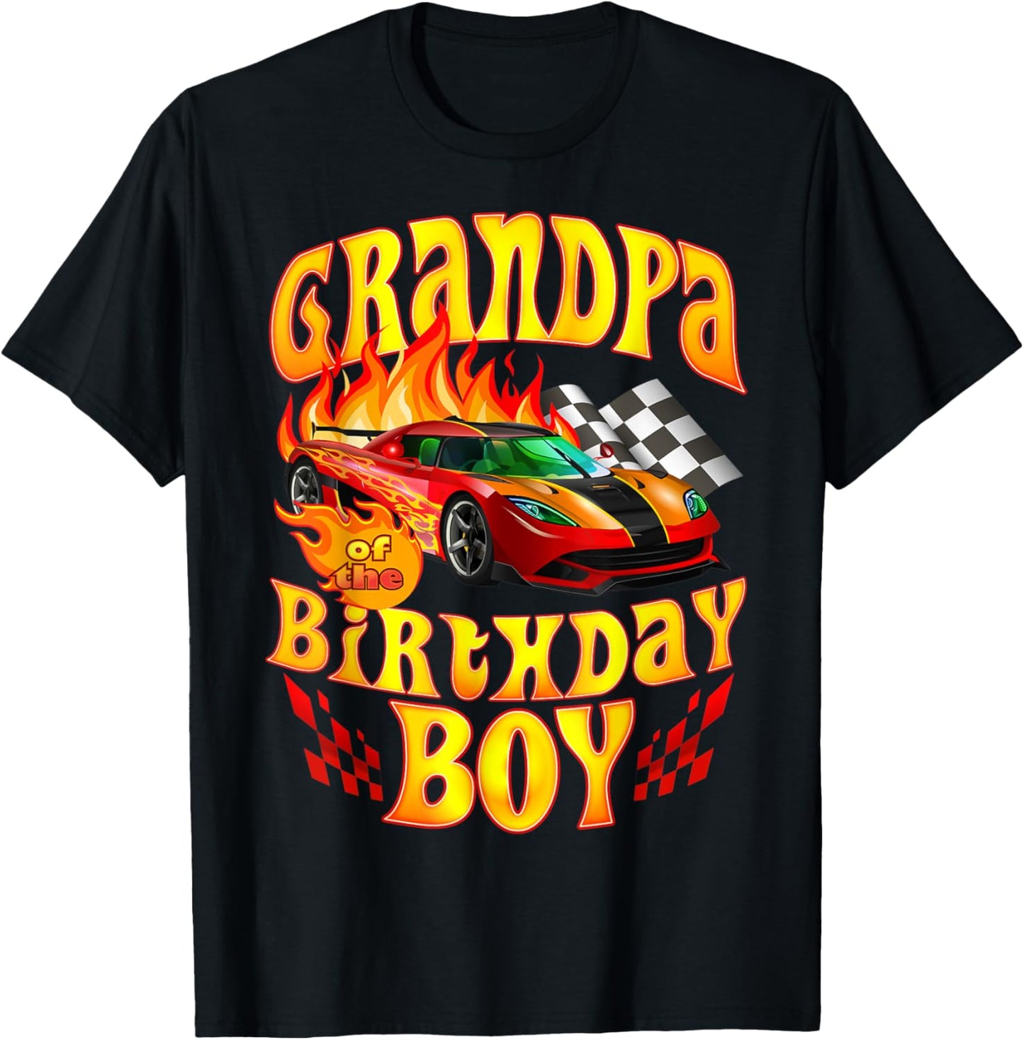 Grandpa of The Birthday Boy Funny Party Racing Supercar Fan T-Shirt - T-Shirt | Black