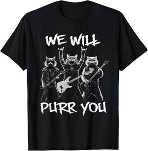 Cat Rock Band with Electric Guitars Funny Vintage T-Shirt - T-Shirt | Black