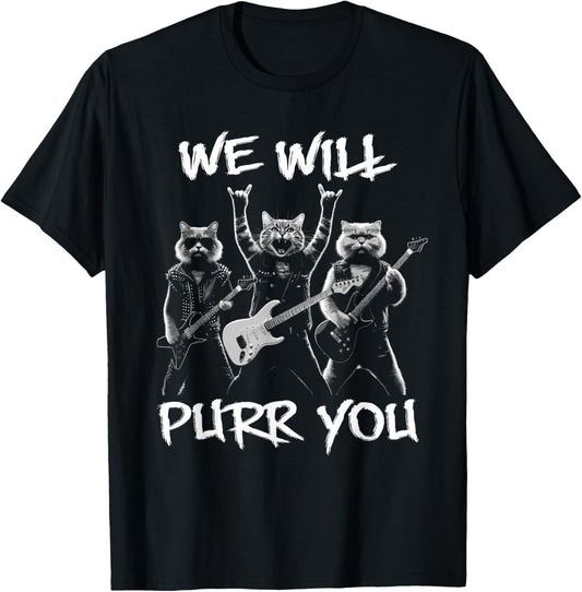 Cat Rock Band with Electric Guitars Funny Vintage T-Shirt - T-Shirt | Black