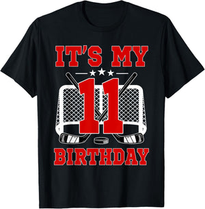 It's My 11th Birthday Girl Ice Hockey Theme 11 Year Old T-Shirt - T-Shirt | Black