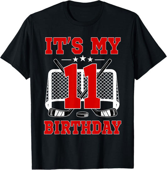 It's My 11th Birthday Girl Ice Hockey Theme 11 Year Old T-Shirt - T-Shirt | Black