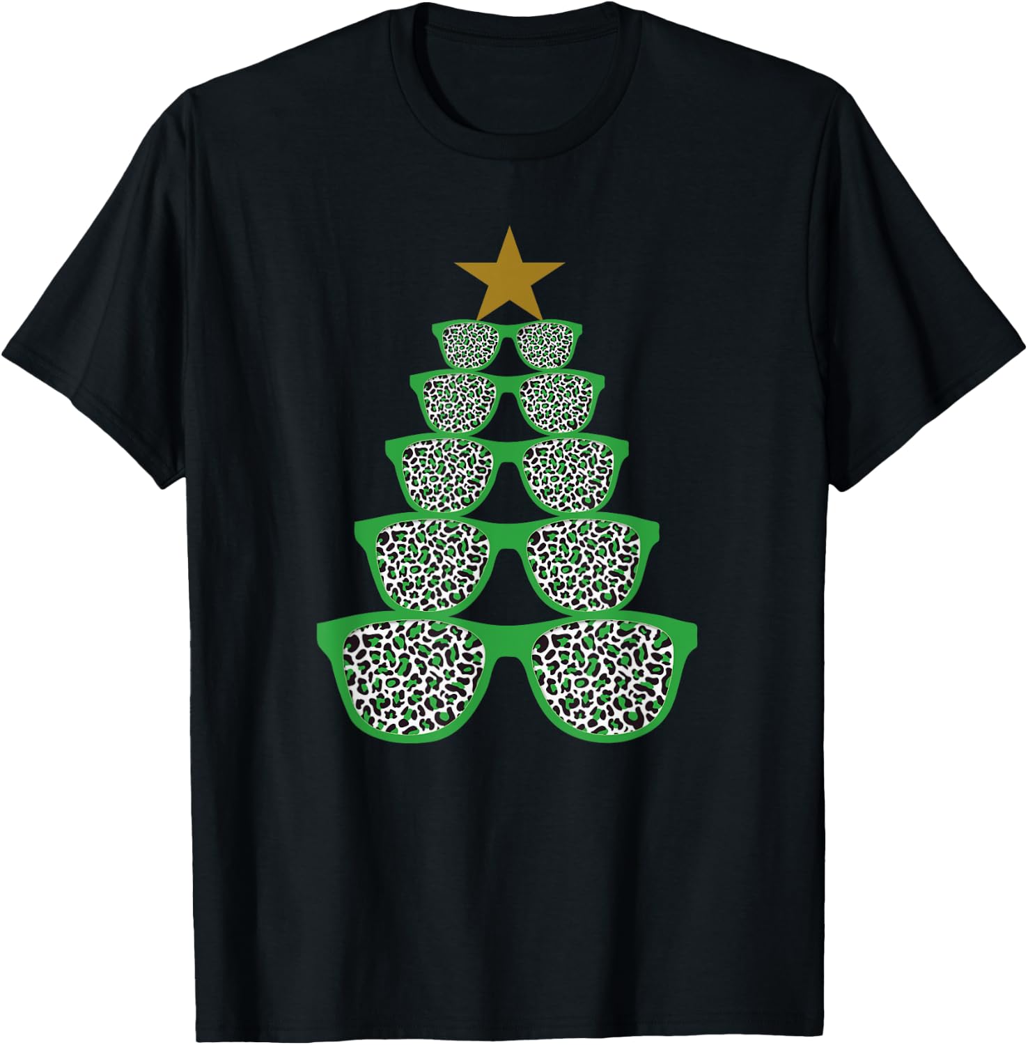 Cute Sunglasses Optometrist Christmas Tree Leopard Optician T-Shirt - T-Shirt | Black