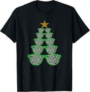 Cute Sunglasses Optometrist Christmas Tree Leopard Optician T-Shirt - T-Shirt | Black
