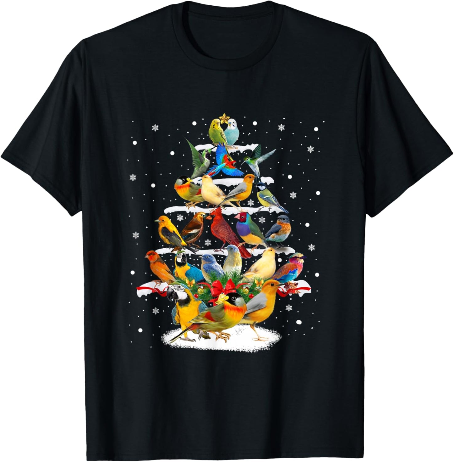 Birds Christmas Tree T-Shirt - T-Shirt | Black