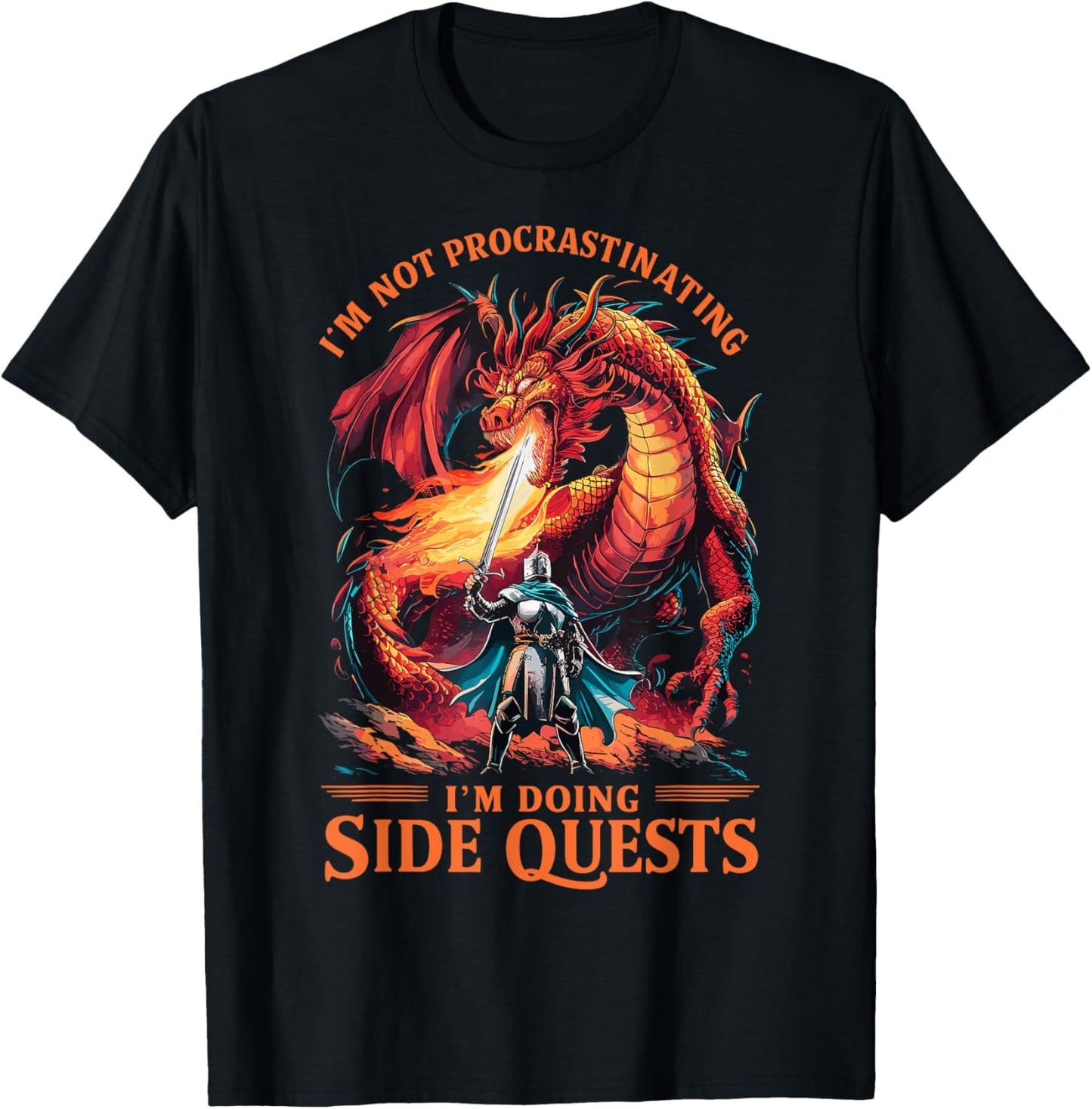 Im Not Procrastinating Its A Side Quest Gamer Gift - Kids RPG Gamer - Black - Small - Short Sleeve - - Fantasy Dragon Graphic T-Shirt - T-Shirt | Black