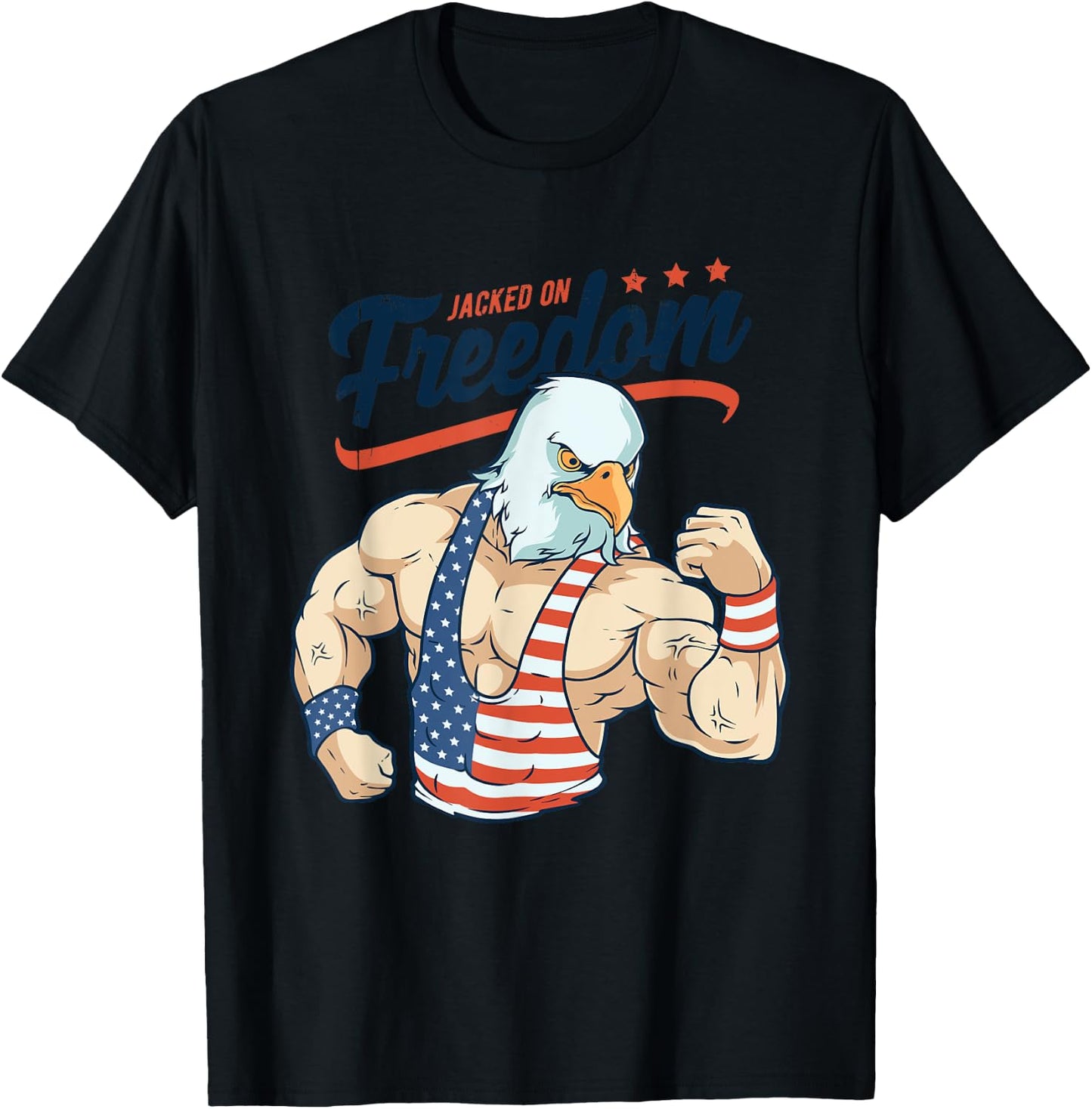 Funny Jacked on Freedom Eagle Workout 4th of July Gift T-Shirt - T-Shirt | Black