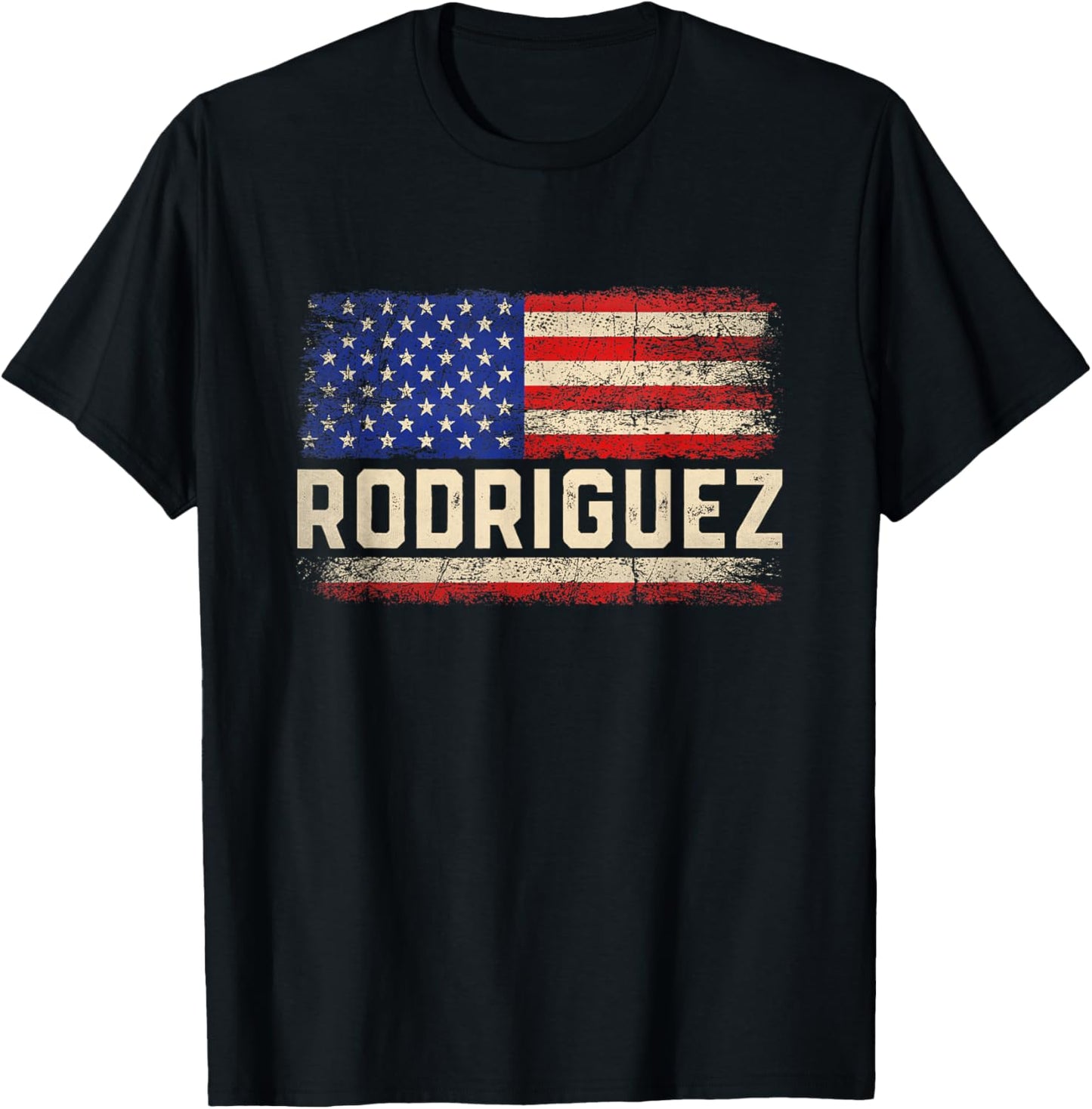 Rodriguez Last Name Shirt Rodriguez Name American Flag Women Kids Men T-Shirt - T-Shirt | Black