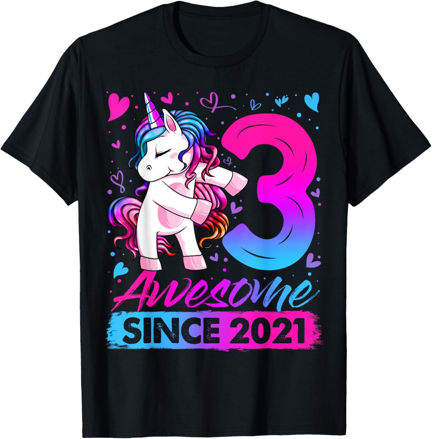 3 Years Old Flossing Unicorn Gifts 3rd Birthday Girl Party T-Shirt - T-Shirt | Black