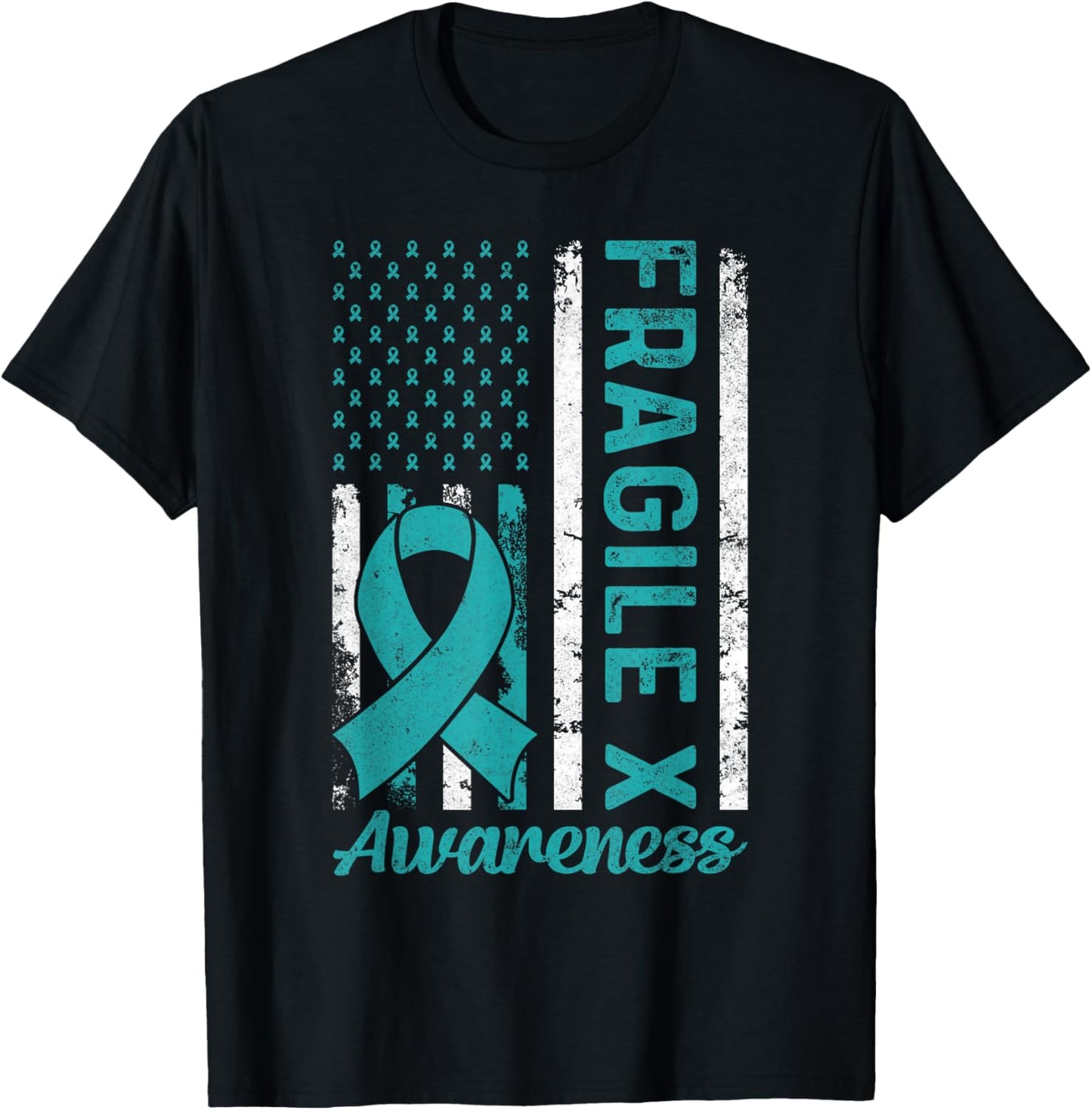 Fragile X Syndrome USA American Flag Fragile X Awareness T-Shirt - T-Shirt | Black