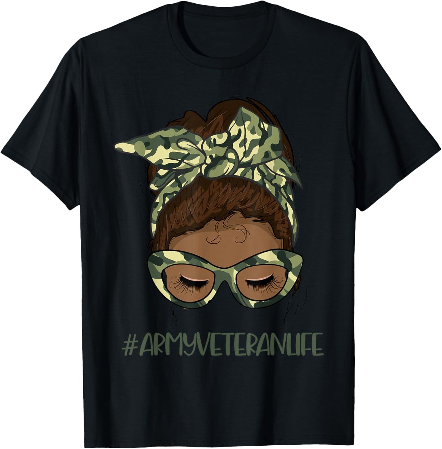 African American Army Veteran Female Afro Melanin Girl T-Shirt - T-Shirt | Black