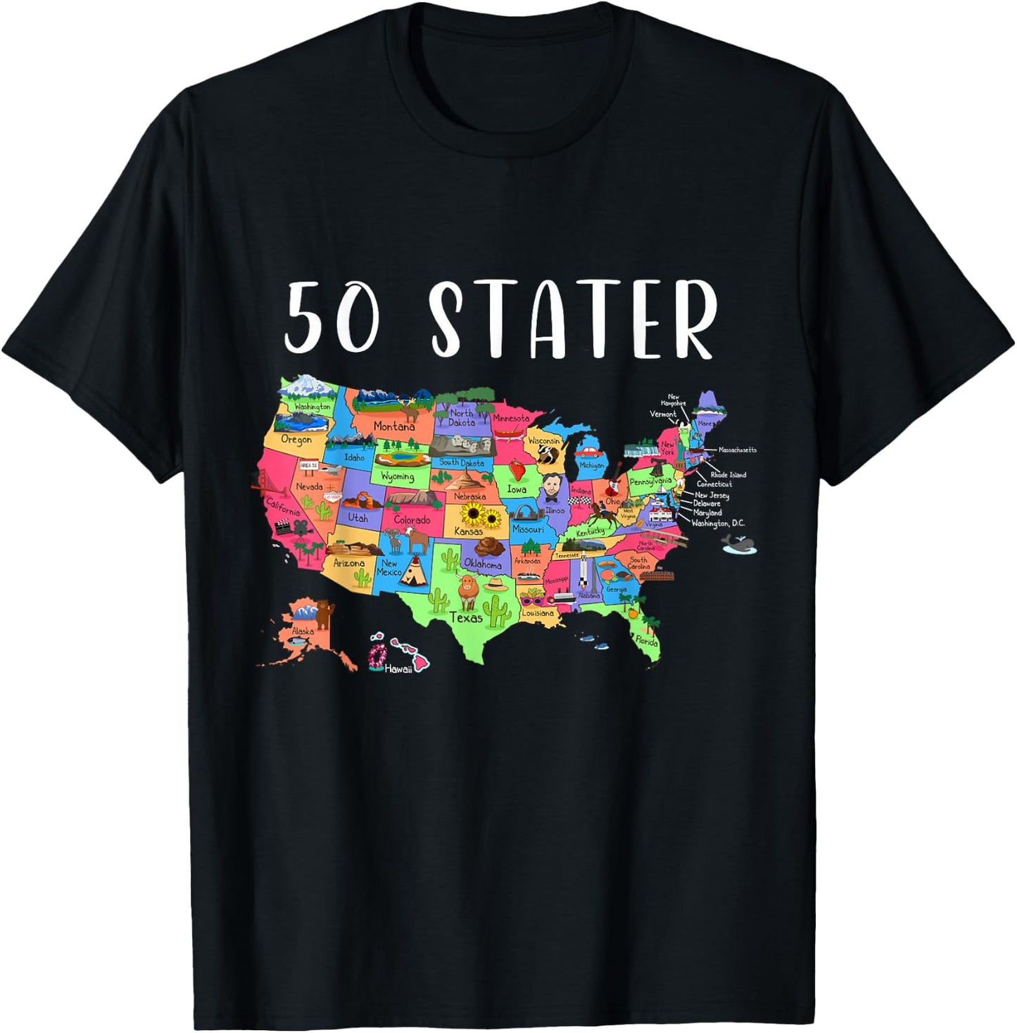 ALL50CLUB USA Travel Gift Visit 50 States Map , Black T-Shirt - T-Shirt | Black
