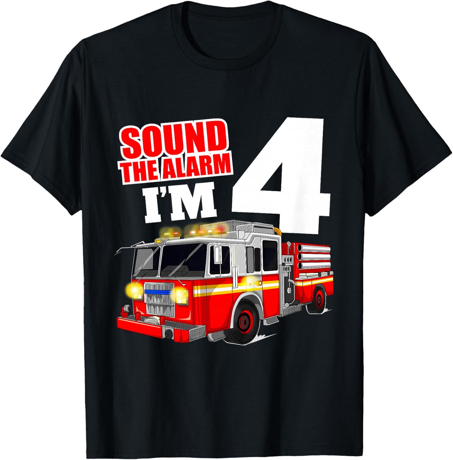 Kids Fire Truck 4th Birthday Boy Firefighter 4 Year Old T-Shirt - T-Shirt | Black