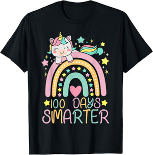 100 Days Smarter Kids Girls Unicorn 100th Day of School T-Shirt - T-Shirt | Black