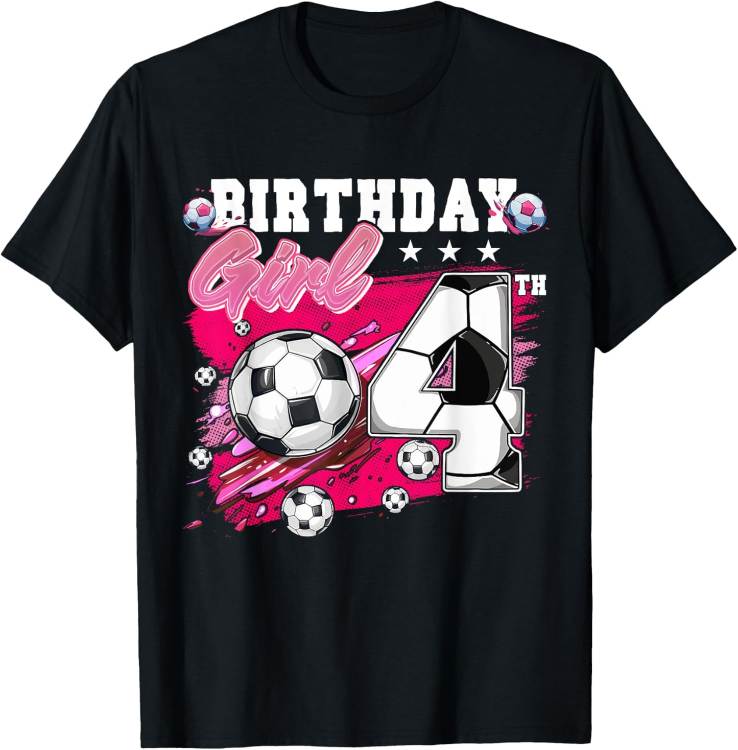Funny Soccer Birthday 4 Year Old 4th Birthday Girl Soccer T-Shirt - T-Shirt | Black