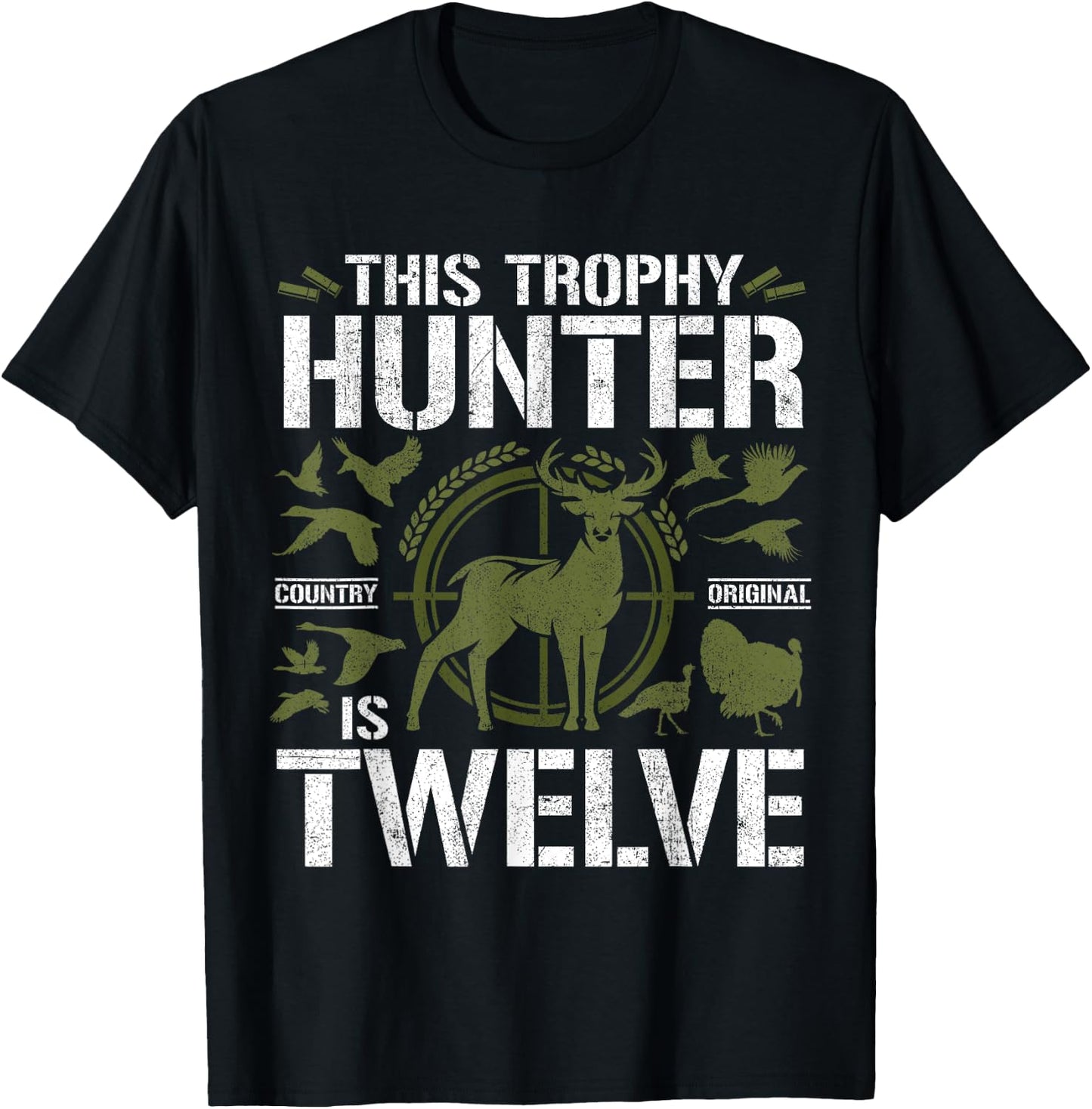 12 Year Old Hunting Birthday Party Deer Hunter 12th Gift T-Shirt - T-Shirt | Black