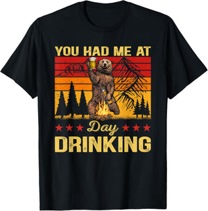 You Had Me At Day Drinking Vintage Bear Drinking Beer T-Shirt - T-Shirt | Black