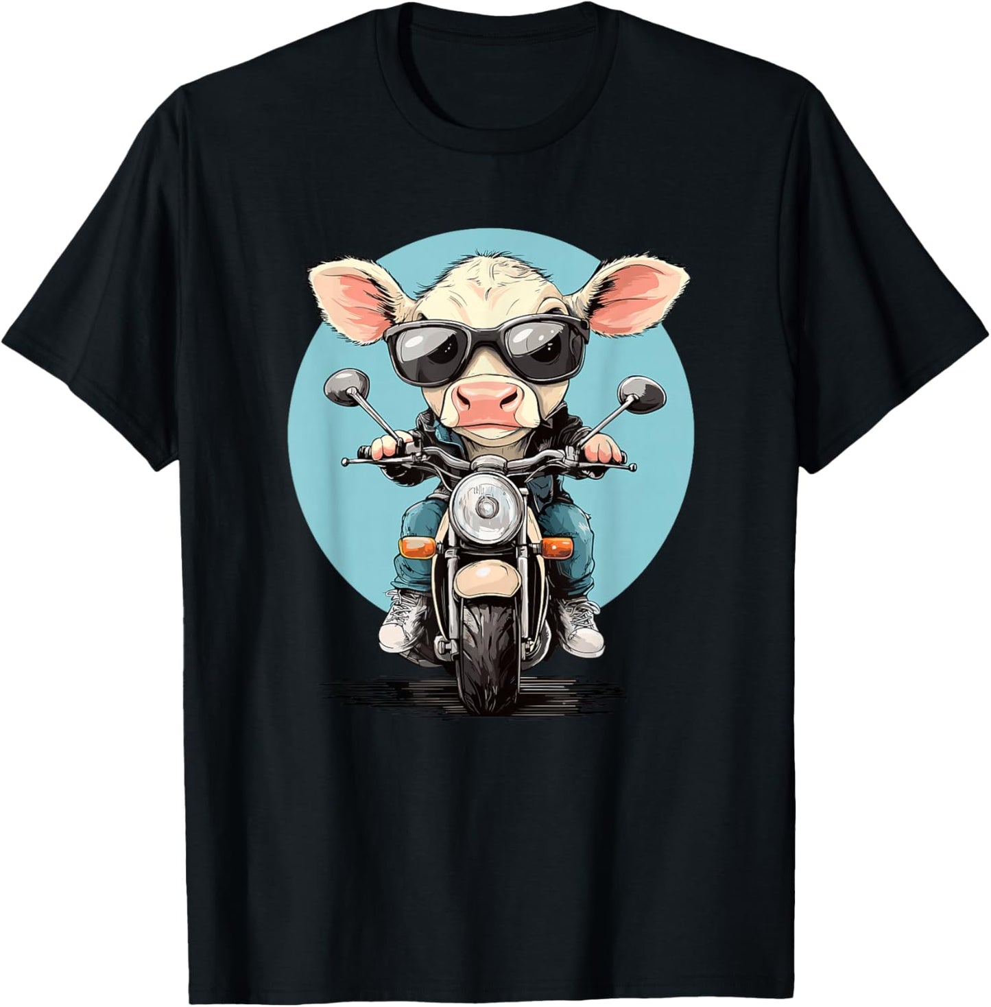 Cool Cow Riding Motorcycle with Posture T-Shirt - T-Shirt | Black