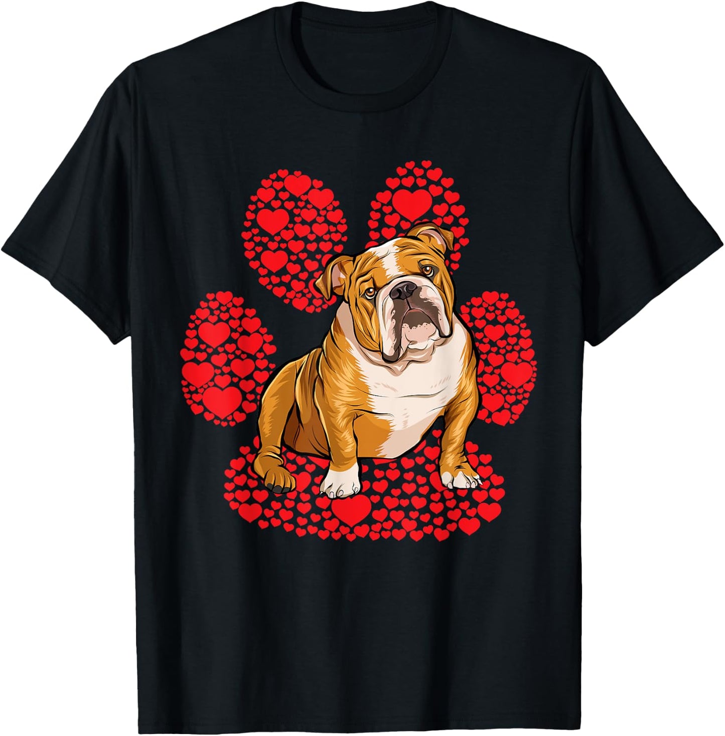 Bulldog Valentines Day Dog Love Paw T-Shirt - T-Shirt | Black