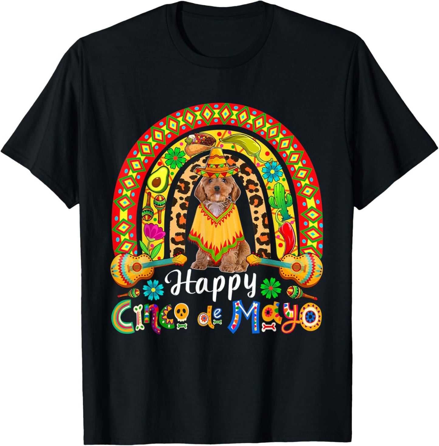 Happy Cinco De Mayo Mexican Cockapoo Sombrero Rainbow T-Shirt - T-Shirt | Black