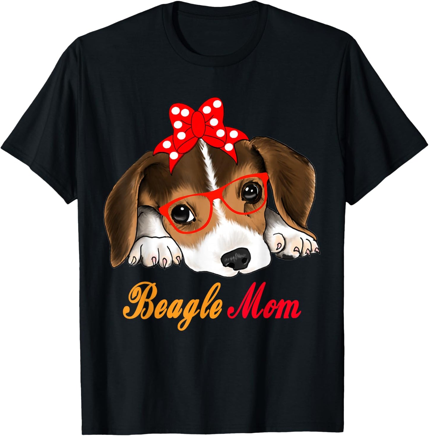 Dog Lover Gifts Bow Tie Glasses Funny Cute Beagle Mom T-Shirt - T-Shirt | Black