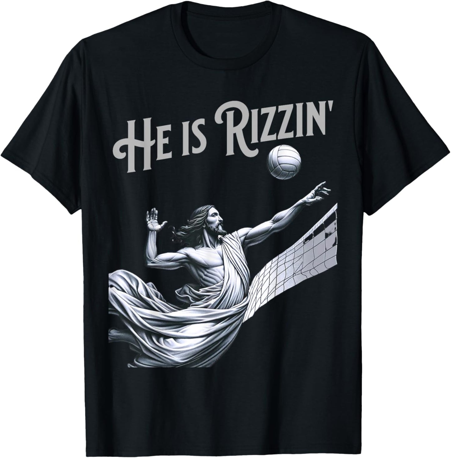 He is Rizzin Jesus Playing Volleyball Funny Sports Rizz T-Shirt - T-Shirt | Black