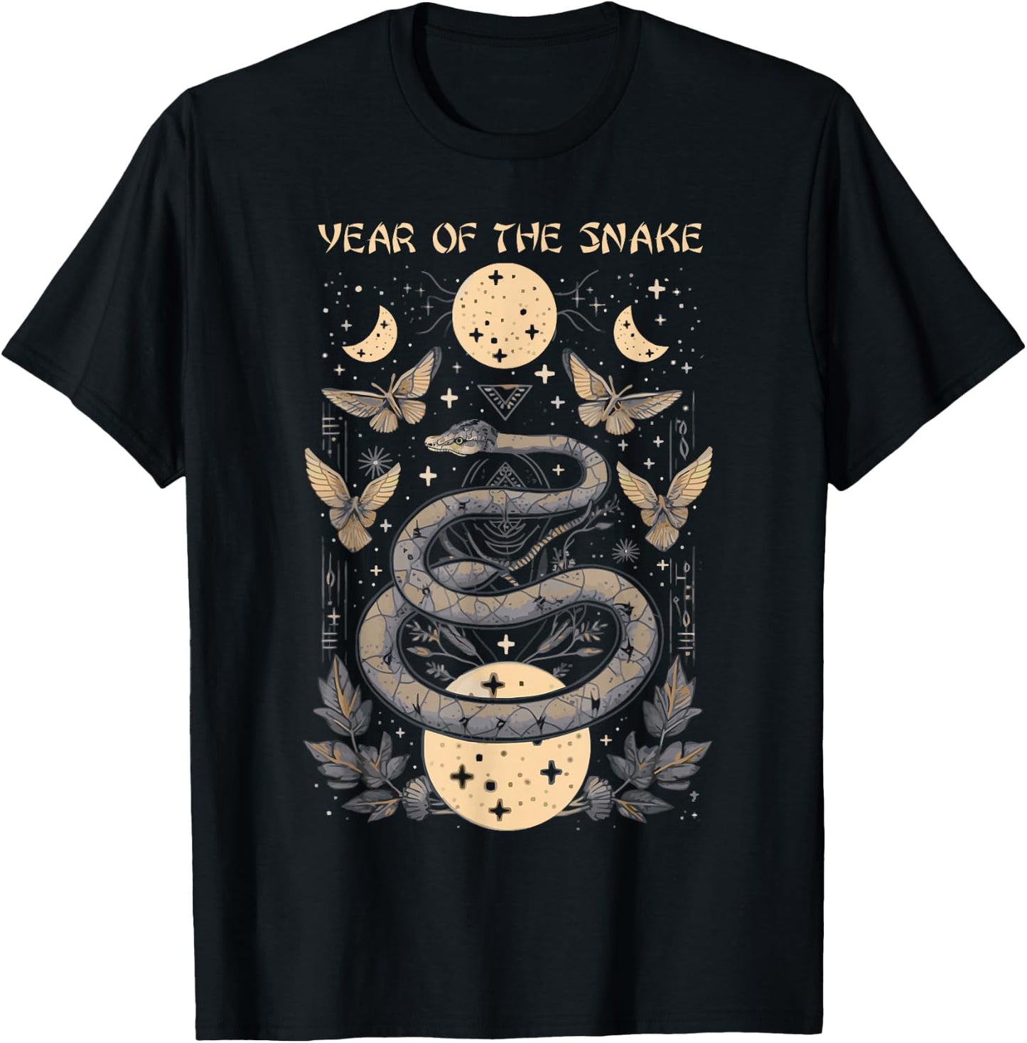 Celebrate Chinese New Year of the Snake 2025 Moon Butterfly T-Shirt - T-Shirt | Black