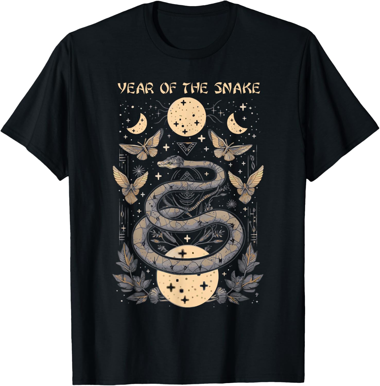 Celebrate Chinese New Year of the Snake 2025 Moon Butterfly T-Shirt - T-Shirt | Black